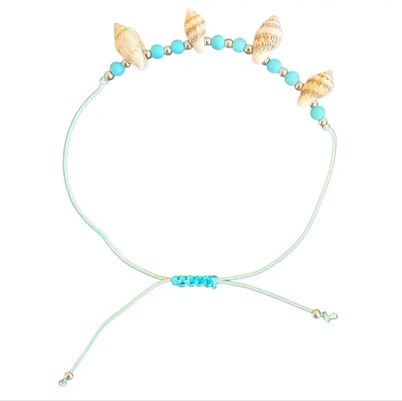 NWT - Handmade Blue, Silver And Seashell Adjustable Bracelet - Picture 2 of 8